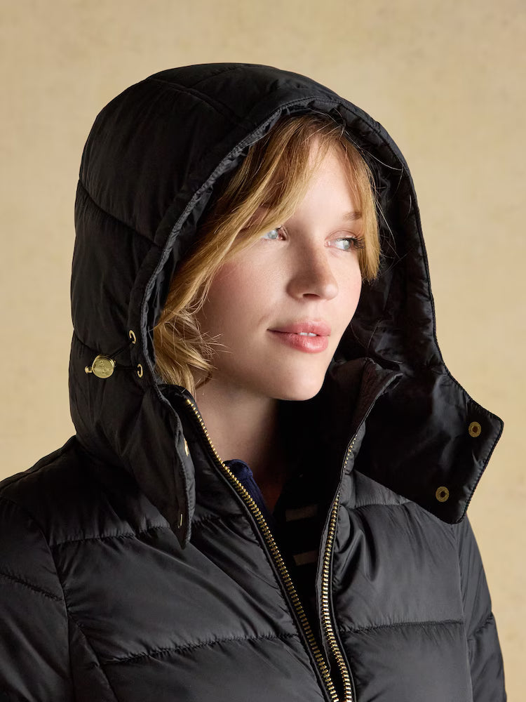 Joules Hadlow Black Showerproof Padded Coat with Hood