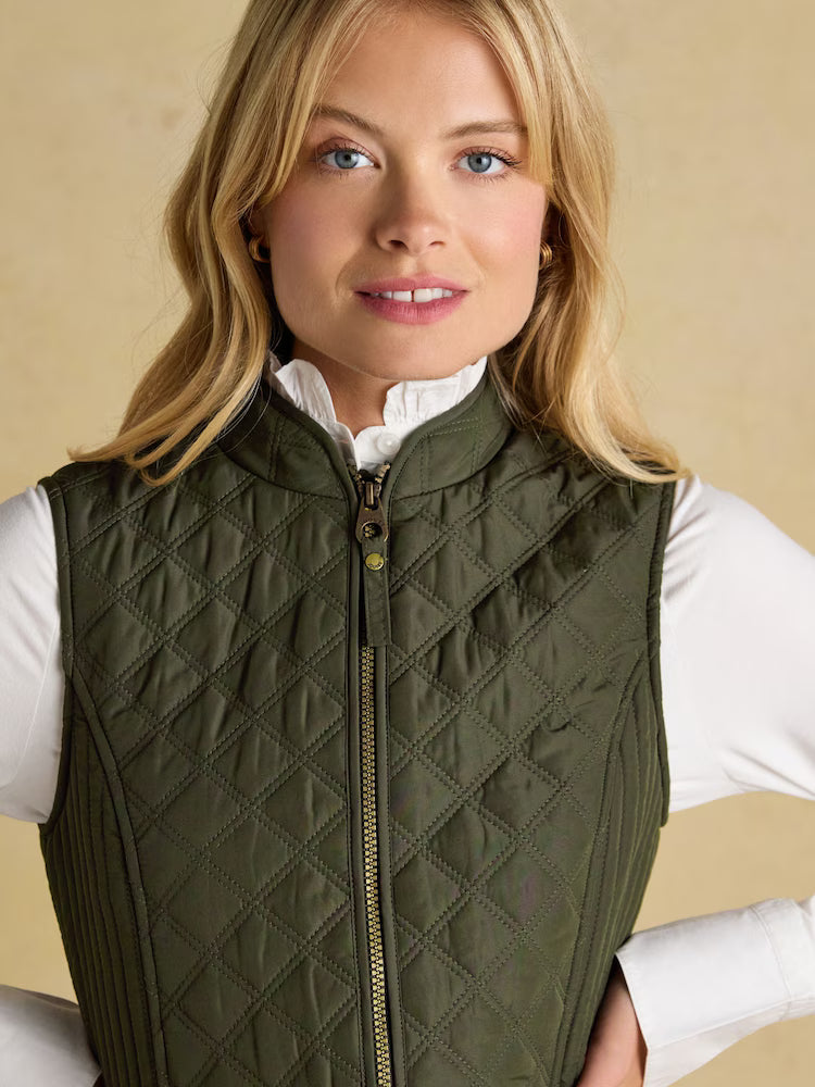 Joules Minx Khaki Green Showerproof Diamond Quilted Gilet