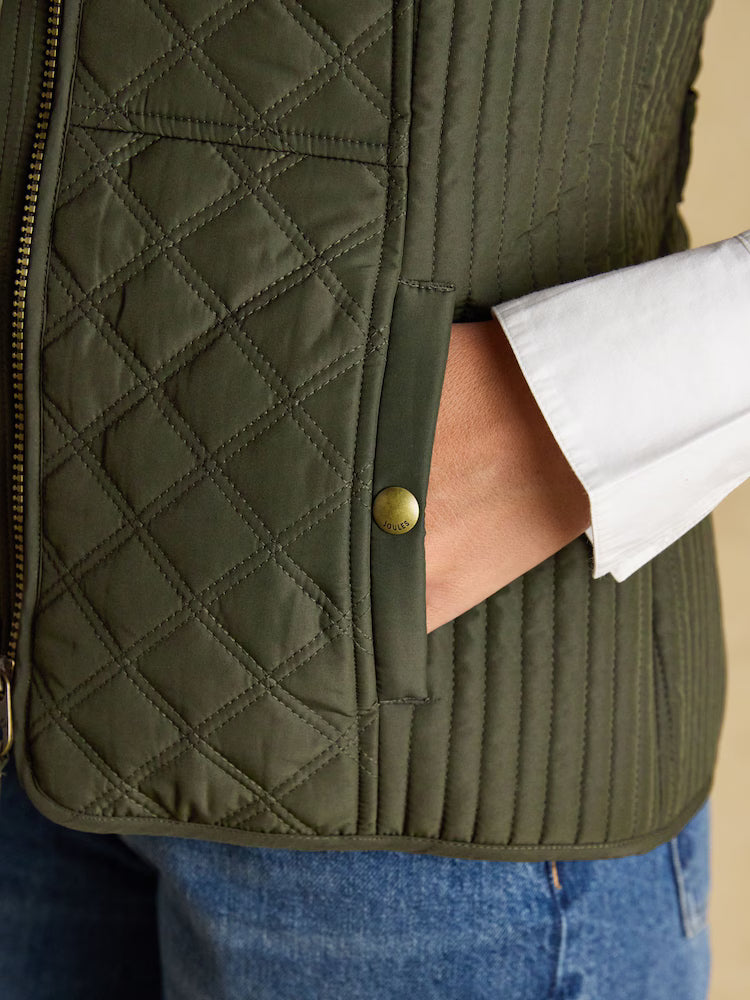 Joules Minx Khaki Green Showerproof Diamond Quilted Gilet