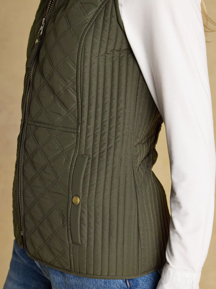 Joules Minx Khaki Green Showerproof Diamond Quilted Gilet