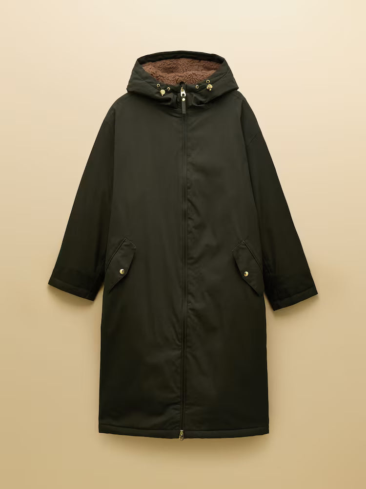 Joules Coverall Green Oversized Fleece Lined Waterproof Coat