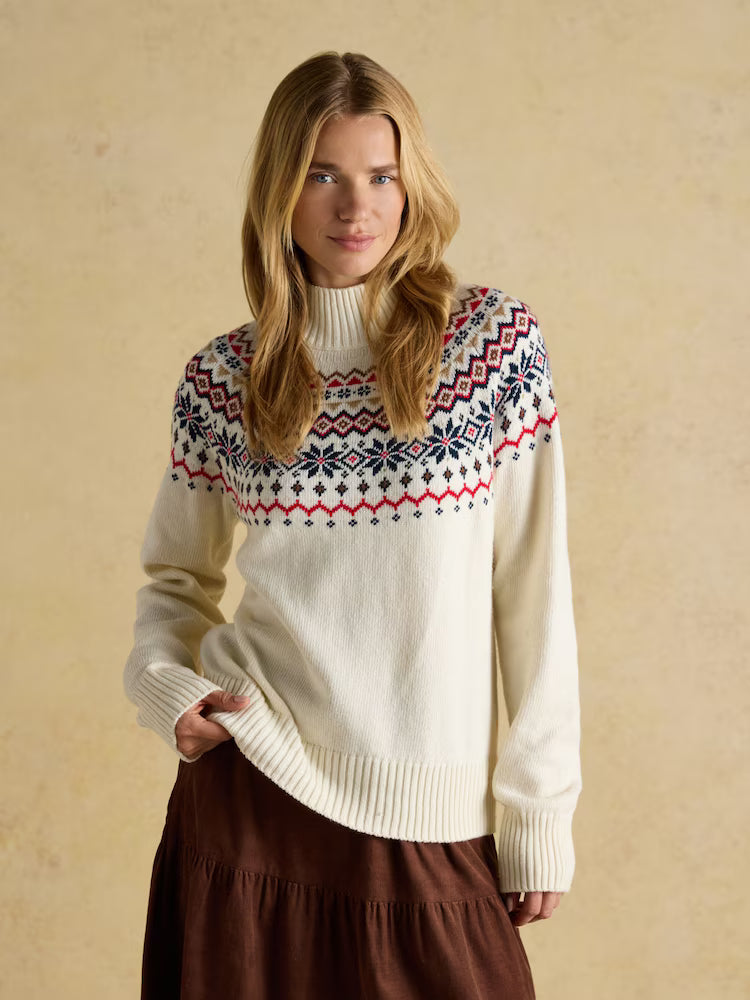 Joules Alba Cream Fairisle High Neck Cotton-Blend Jumper