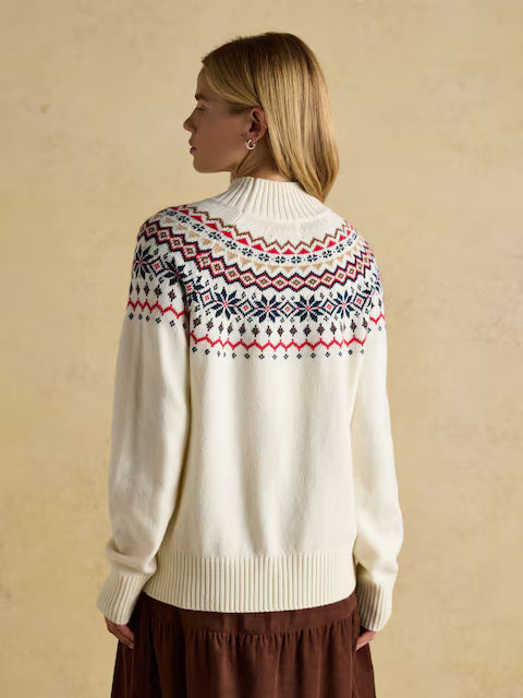 Joules Alba Cream Fairisle High Neck Cotton-Blend Jumper