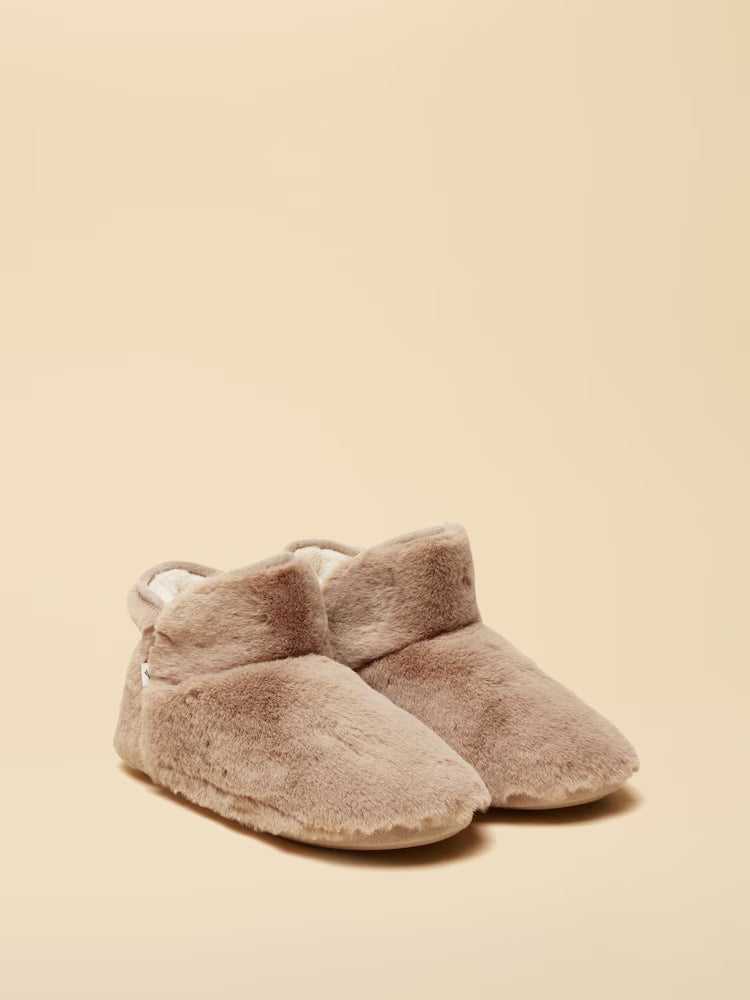 Joules Women's Cabin Luxe Mink Brown Faux Fur Slipper Boots