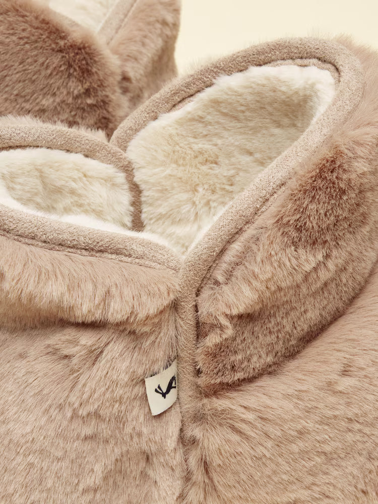 Joules Women's Cabin Luxe Mink Brown Faux Fur Slipper Boots