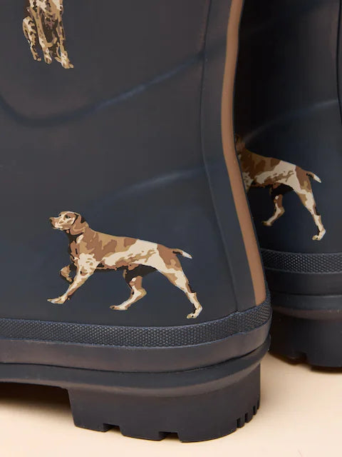 Joules Dog Print Navy Rain Boots: Waterproof Wellies with Adjustable Gusset
