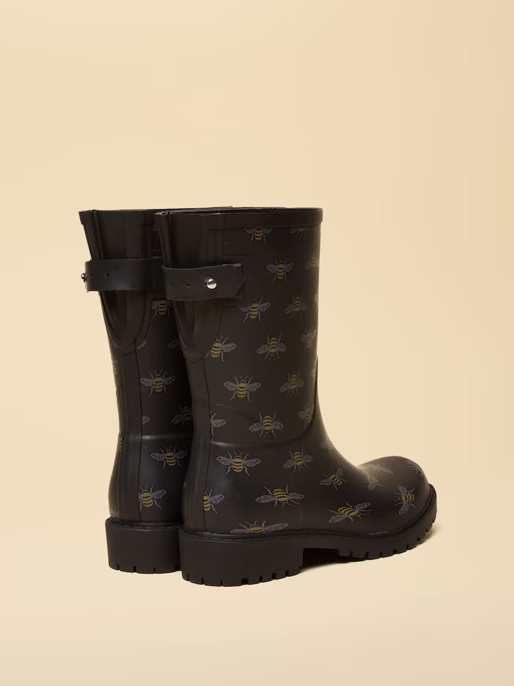 Joules Wistow Black/Gold Printed Adjustable Mid Calf Wellies