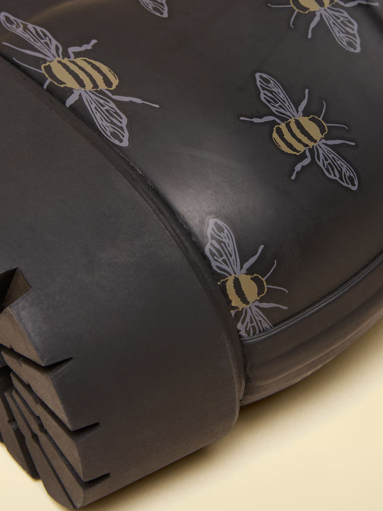 Joules Wistow Black/Gold Printed Adjustable Mid Calf Wellies