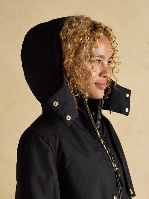 Joules Elbridge Black Waterproof Hooded Coat: Stylish Women's Raincoat for All Seasons