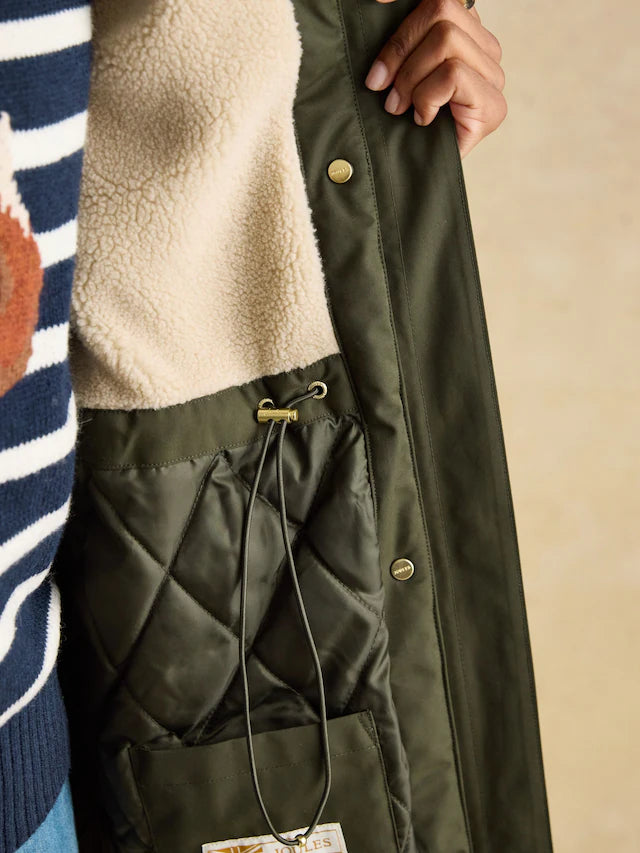 Joules Warmwell Green Waterproof Fleece Lined Raincoat with Hood