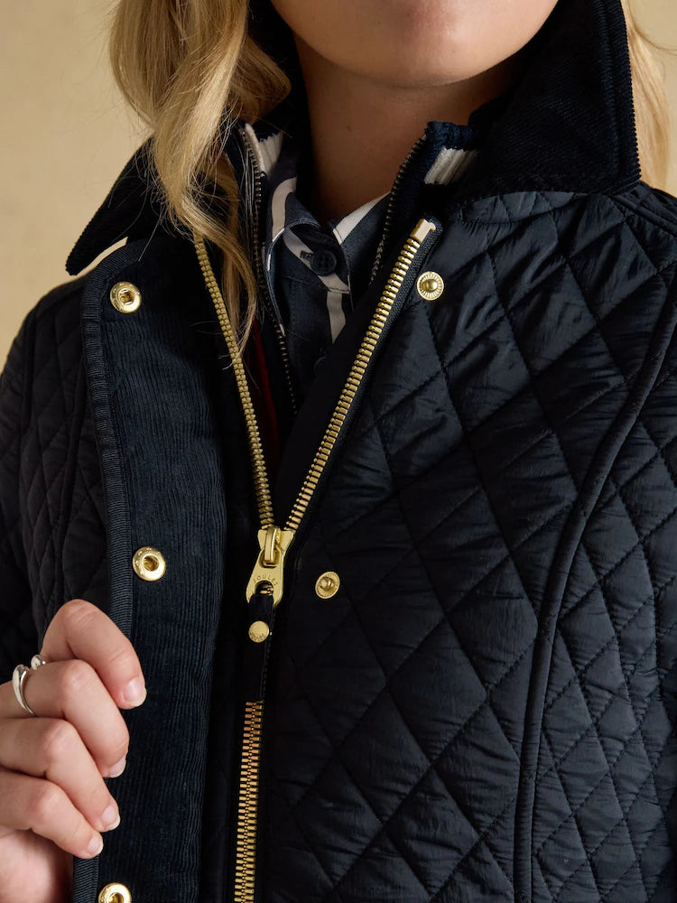 JOULES Highclere Navy Quilted Jacket - Showerproof Diamond Quilted Coat for Women