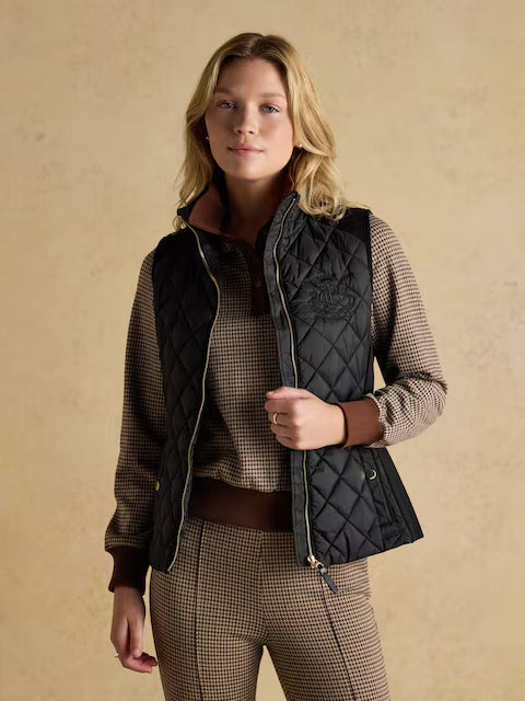 Joules Braemar Luxe Black Showerproof Diamond Quilted Gilet