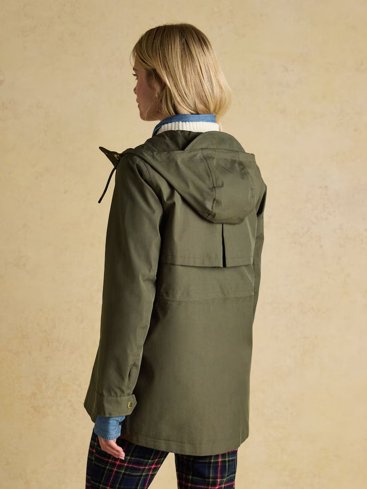 Joules Portwell Green Waterproof Raincoat With Hood and Adjustable Waist