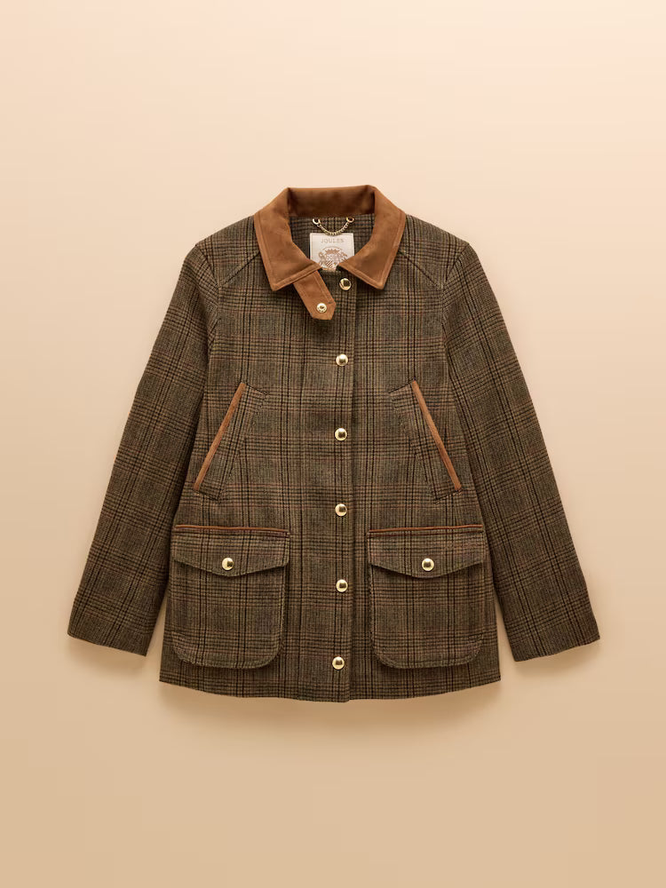 Joules Contemporary Brown Check Tweed Fieldcoat