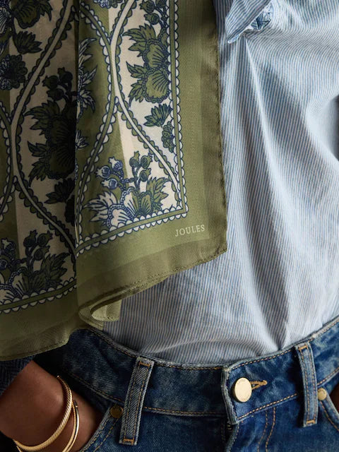 JOULES Abberton Scarf - Khaki Green Lightweight Floral Print Scarf