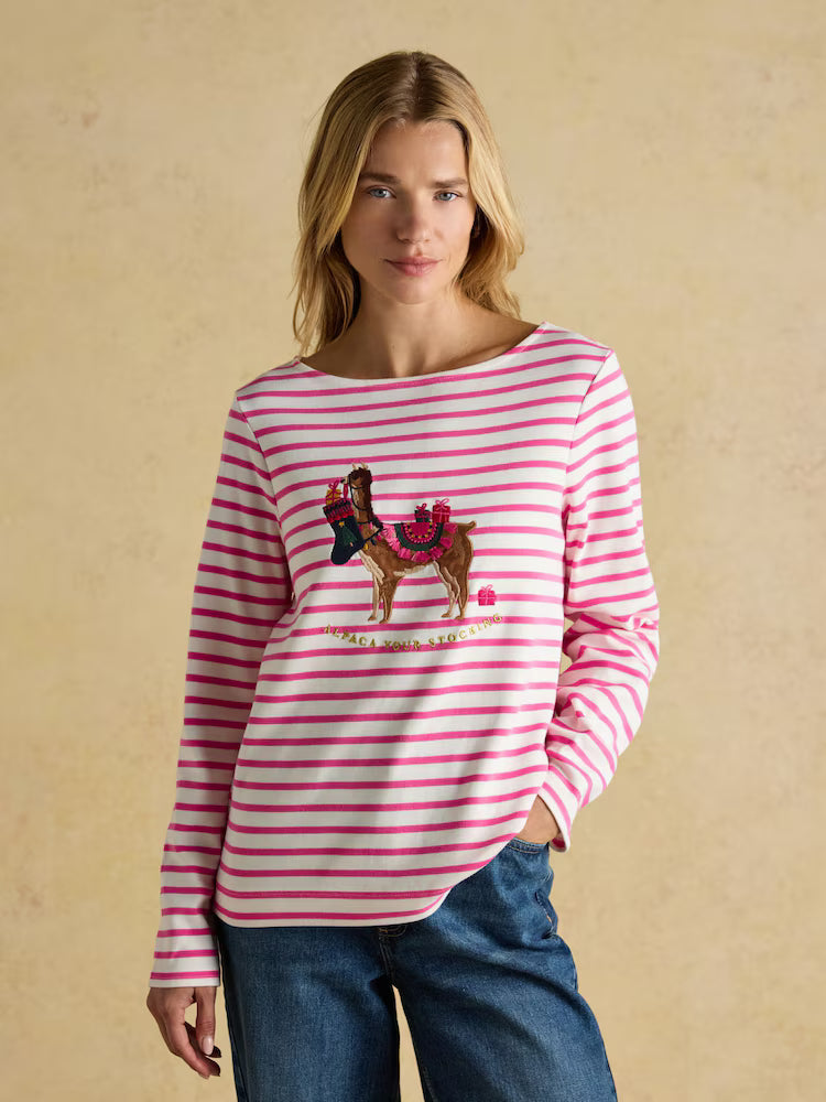 Joules Festive Harbour Alpaca Cream/Pink Boat Neck Breton Top