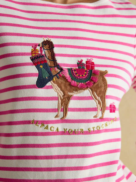Joules Festive Harbour Alpaca Cream/Pink Boat Neck Breton Top