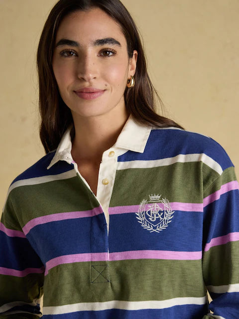 Joules Blue & Green Striped Boxy Rugby Shirt for Women | Equiflair Saddlery