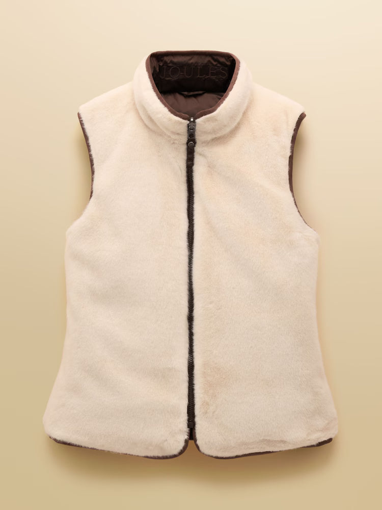 Joules Reversible Faux Fur Cream & Brown Padded Gilet