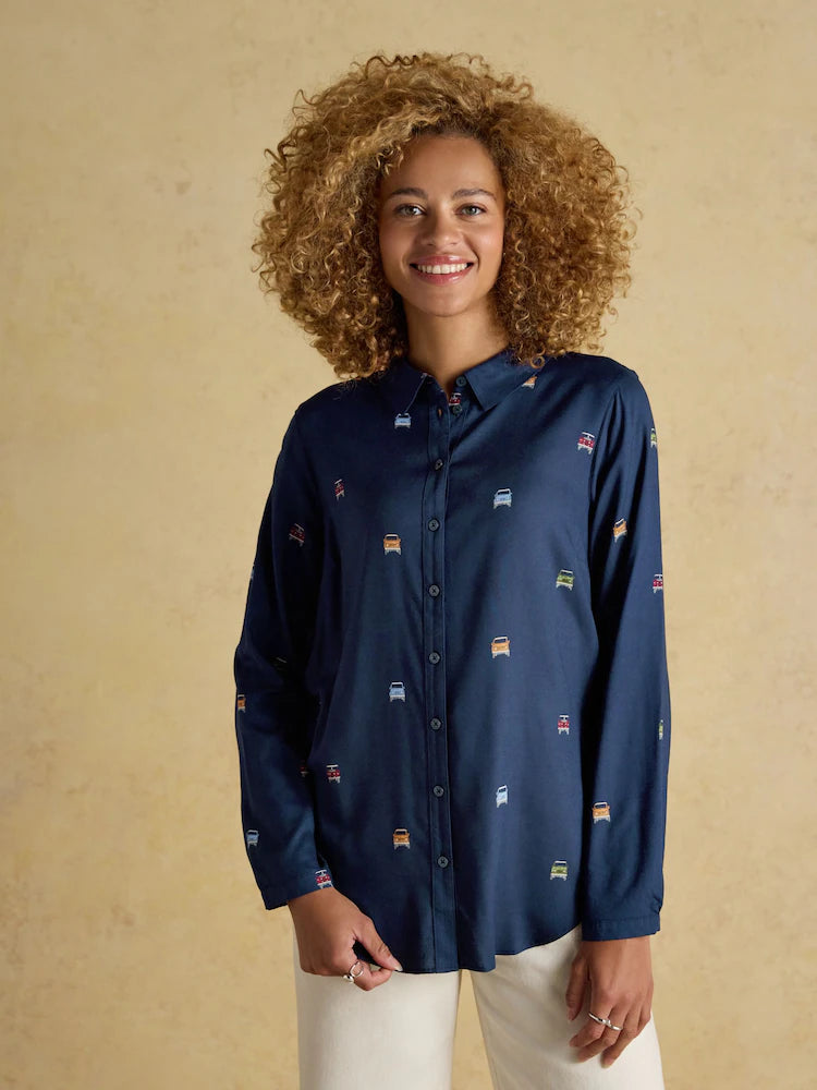 JOULES Elvina Navy Shirt: Relaxed Fit & Fun Design. Shop Equiflair Saddlery for stylish women's shirts!