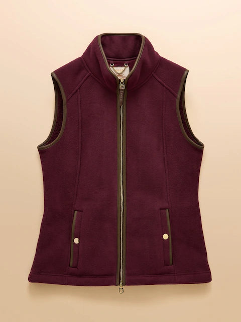 Joules Heritage Red Fleece Gilet Vest with Zip & Pockets. Stylish Women's Outdoor Apparel