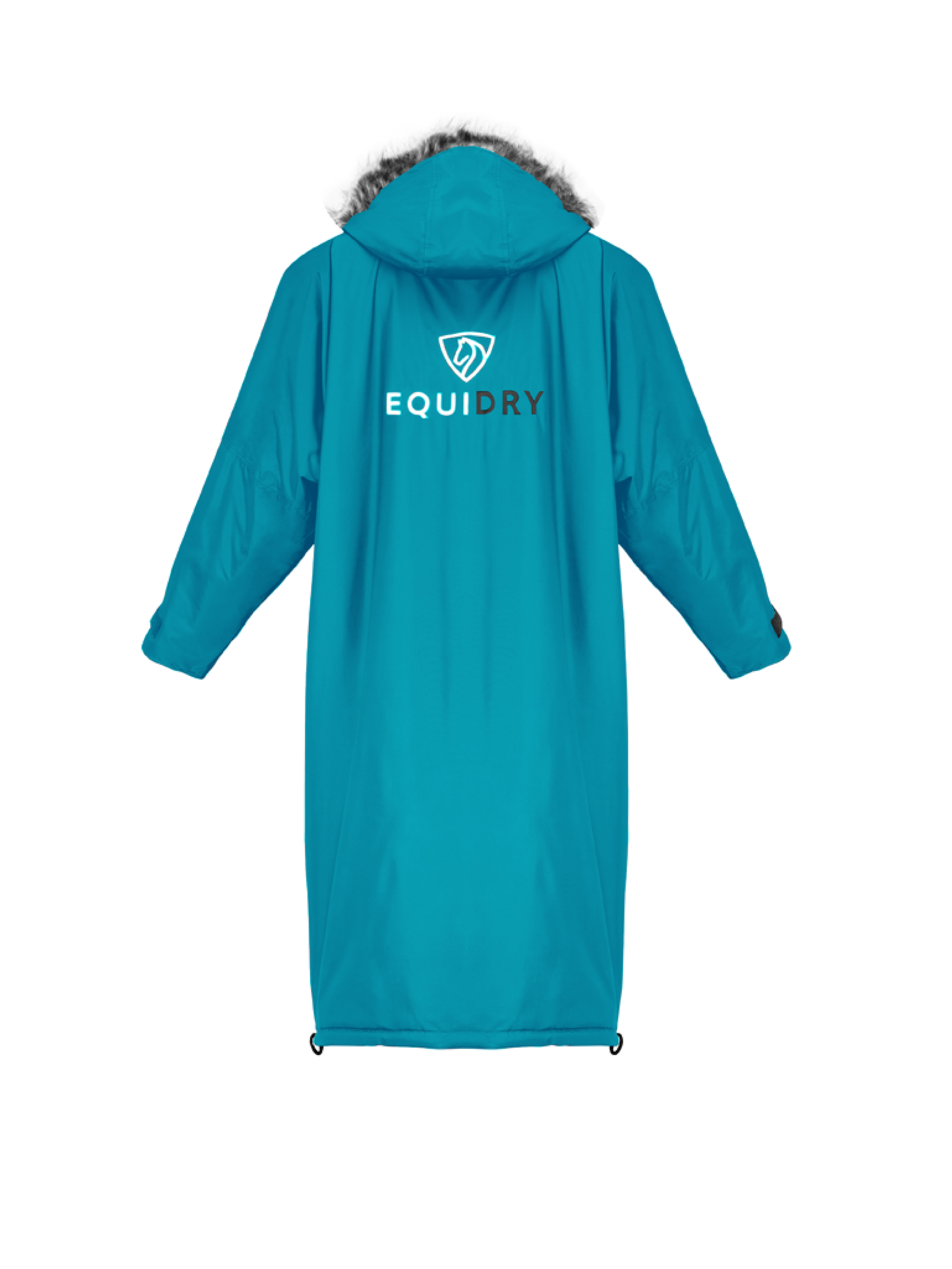 EQUIDRY Evolution Lux Women's Warm Waterproof Winter Horse Riding Coat Thick Fleece Lining with Faux Fur Trim Hood in turquoise