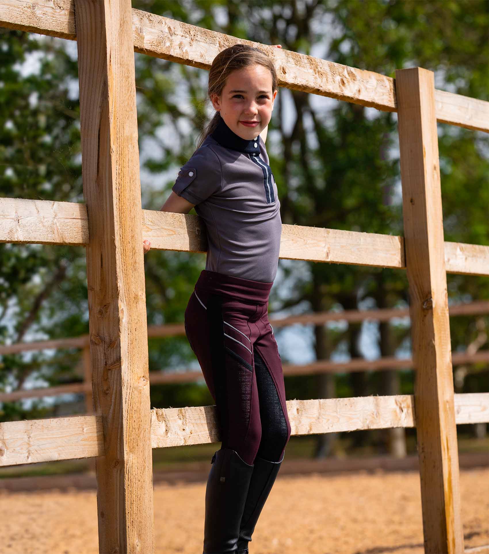Premier Equine Astrid Girls Full Seat Gel Pull On Riding Tights Wine