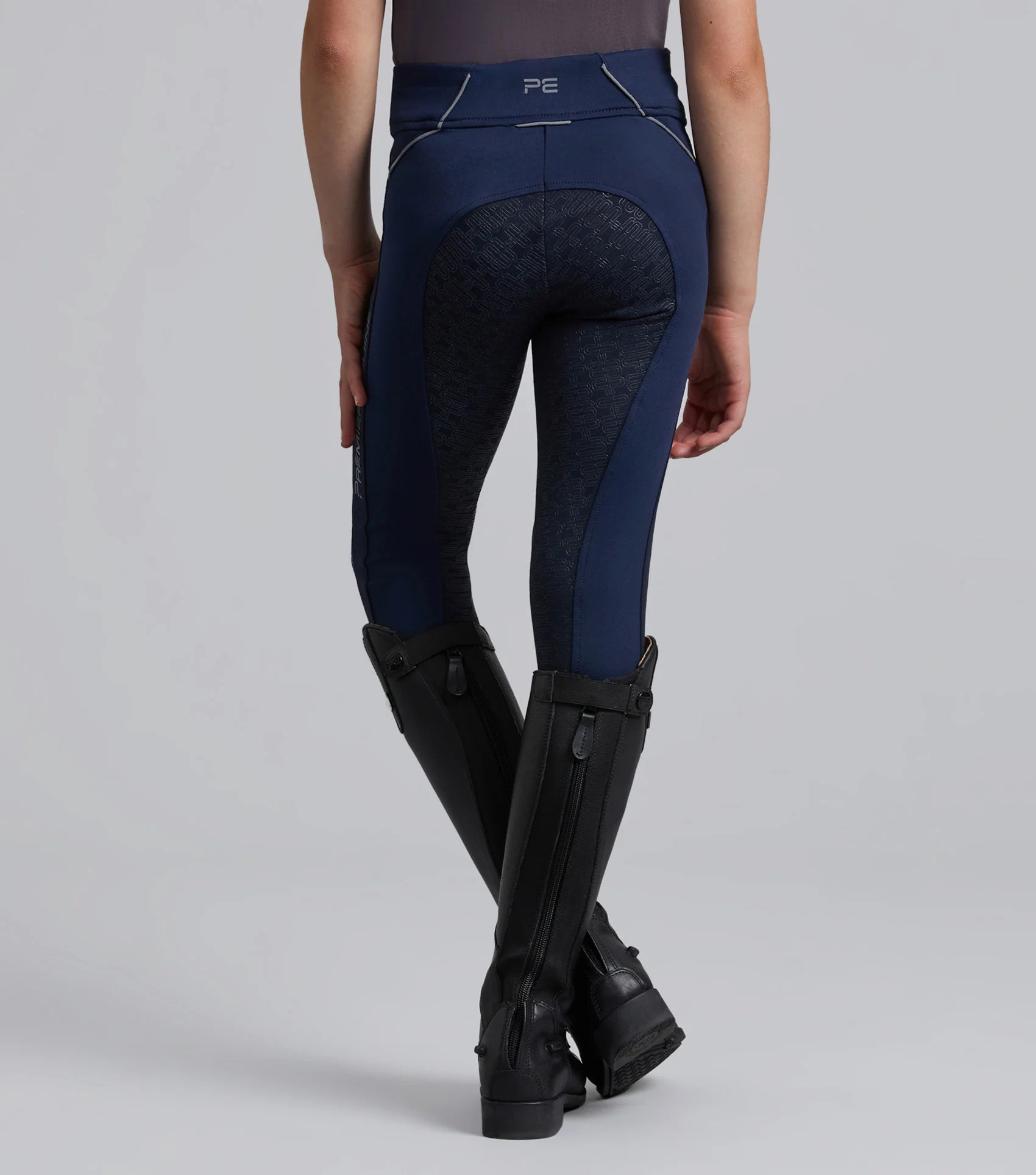 Premier Equine Astrid Girls Navy Riding Tights - Full Seat Gel Breeches for Equestrian