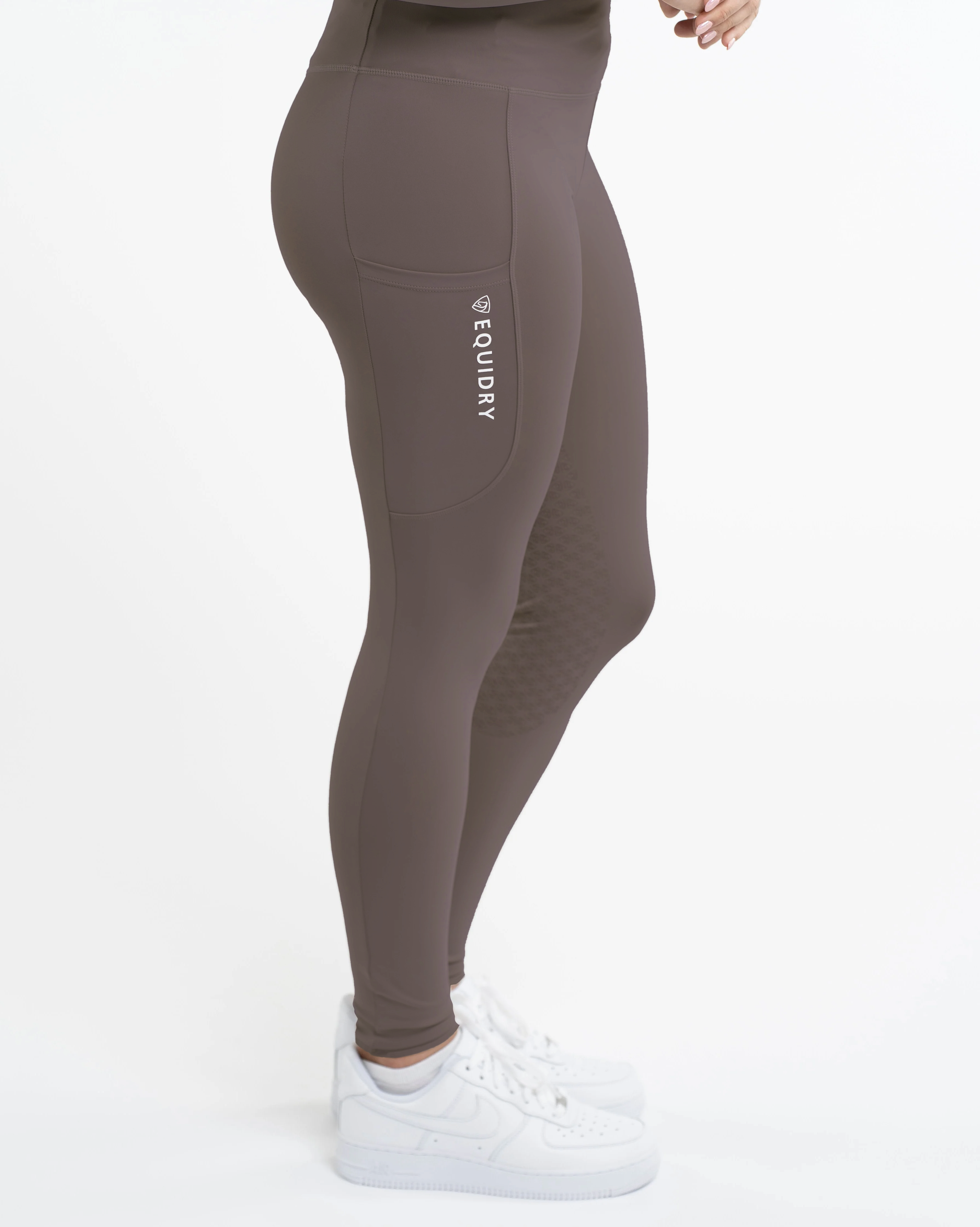 EQUIDRY Water Repellent Leggings Full Seat Women's Mocha/White