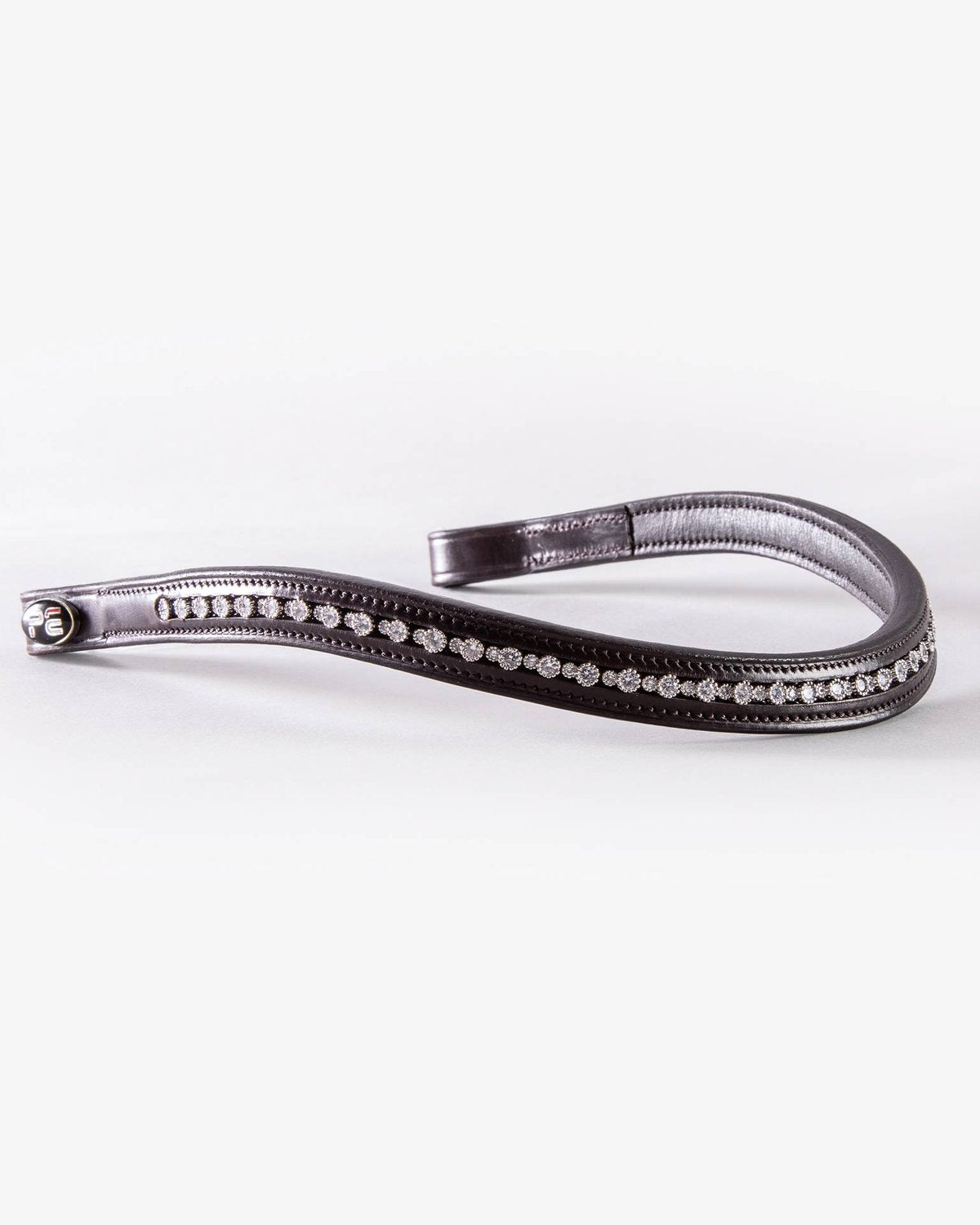 Premier Equine Bergamo Brown Diamante Browband - Shaped Leather Horse Bridle Accessory
