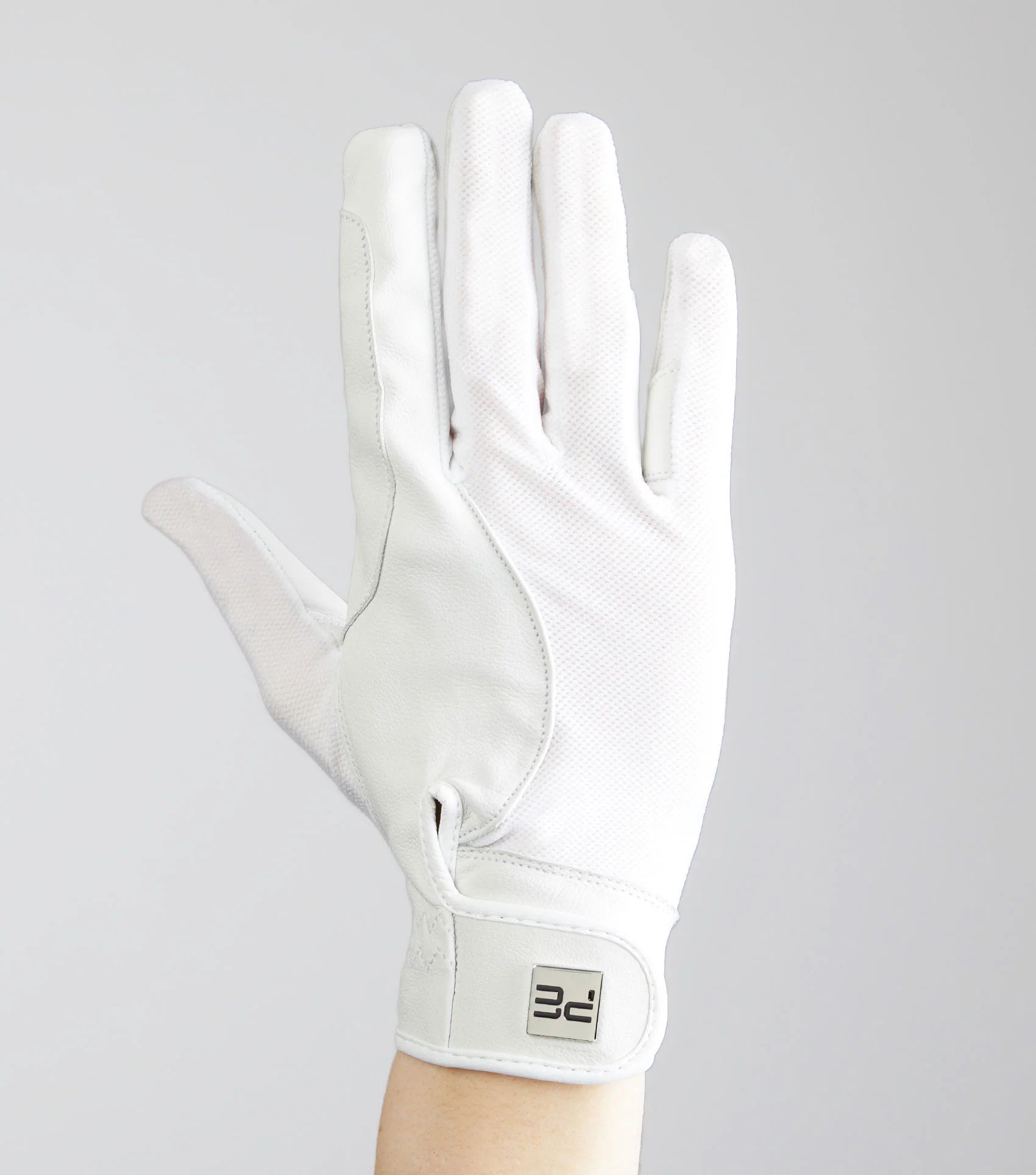 Premier Equine Riding Gloves: White Leather Mesh Competition Gloves