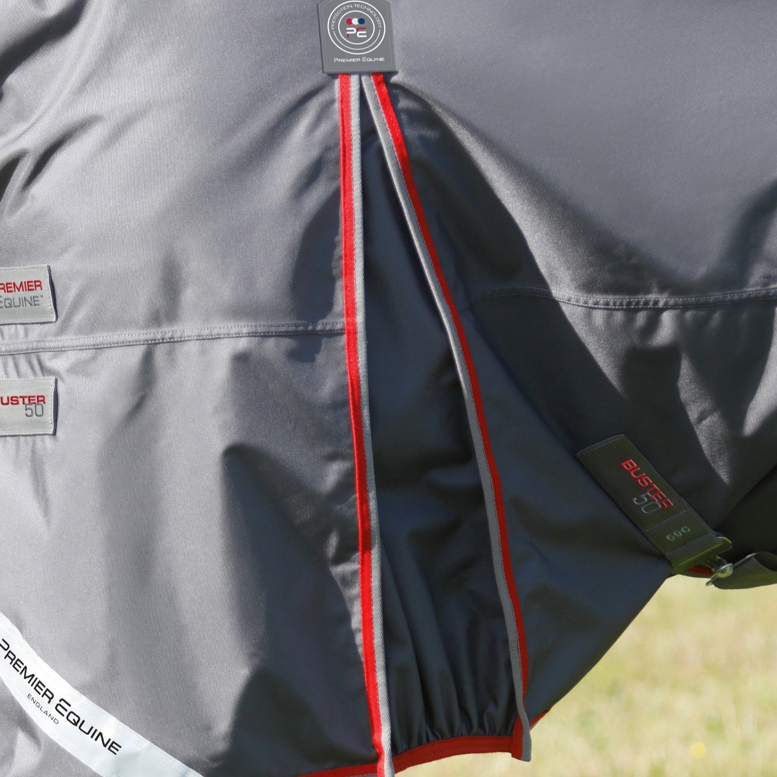 Premier Equine Buster 50g Turnout Rug with Snug-Fit Neck Cover Grey