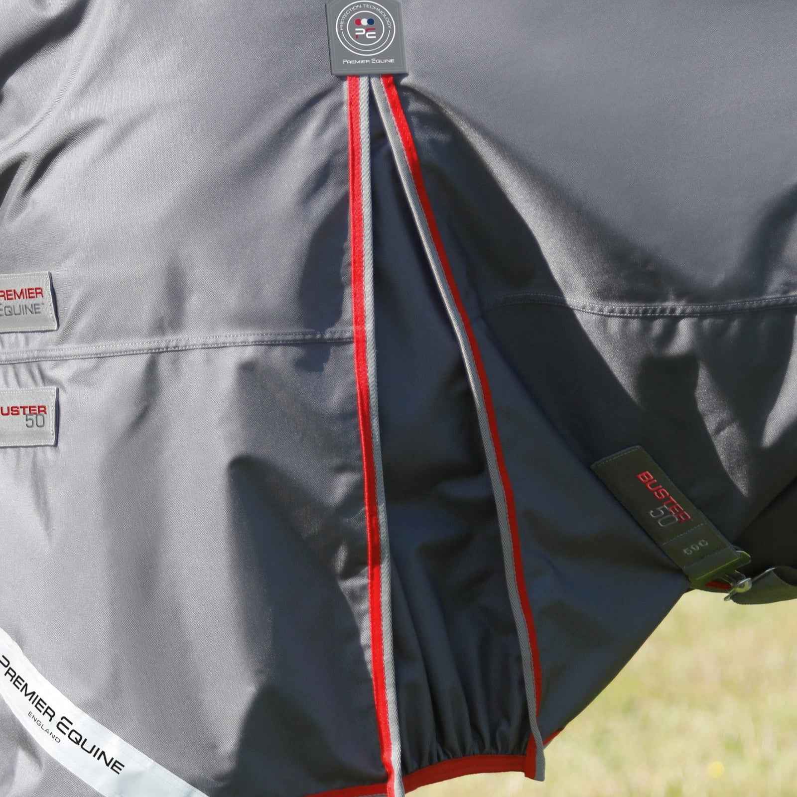Premier Equine Buster 50g Turnout Rug with Snug-Fit Neck Cover Grey