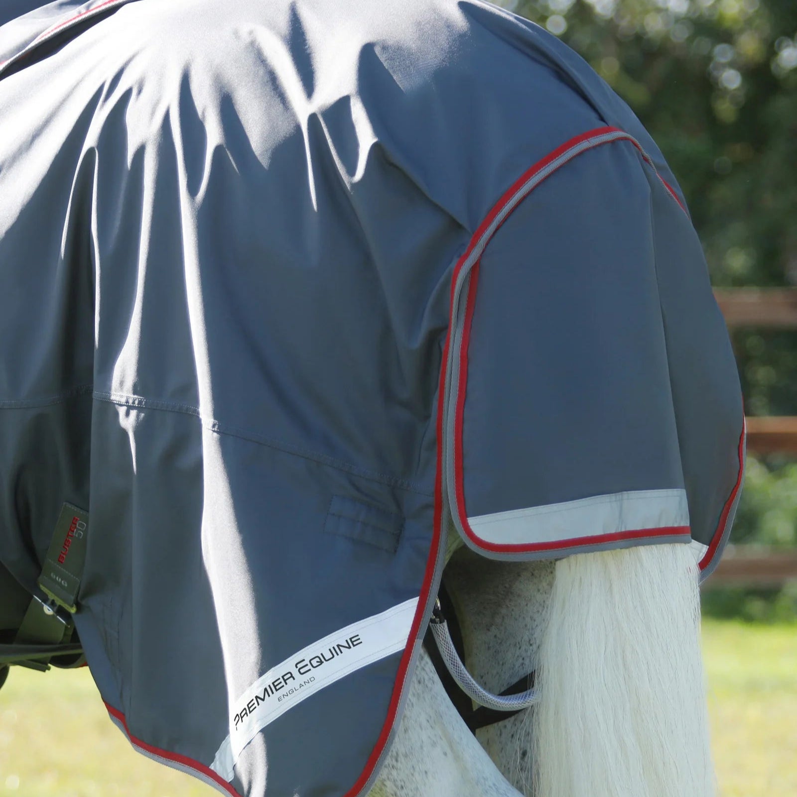 Premier Equine Buster 50g Turnout Rug with Snug-Fit Neck Cover Grey