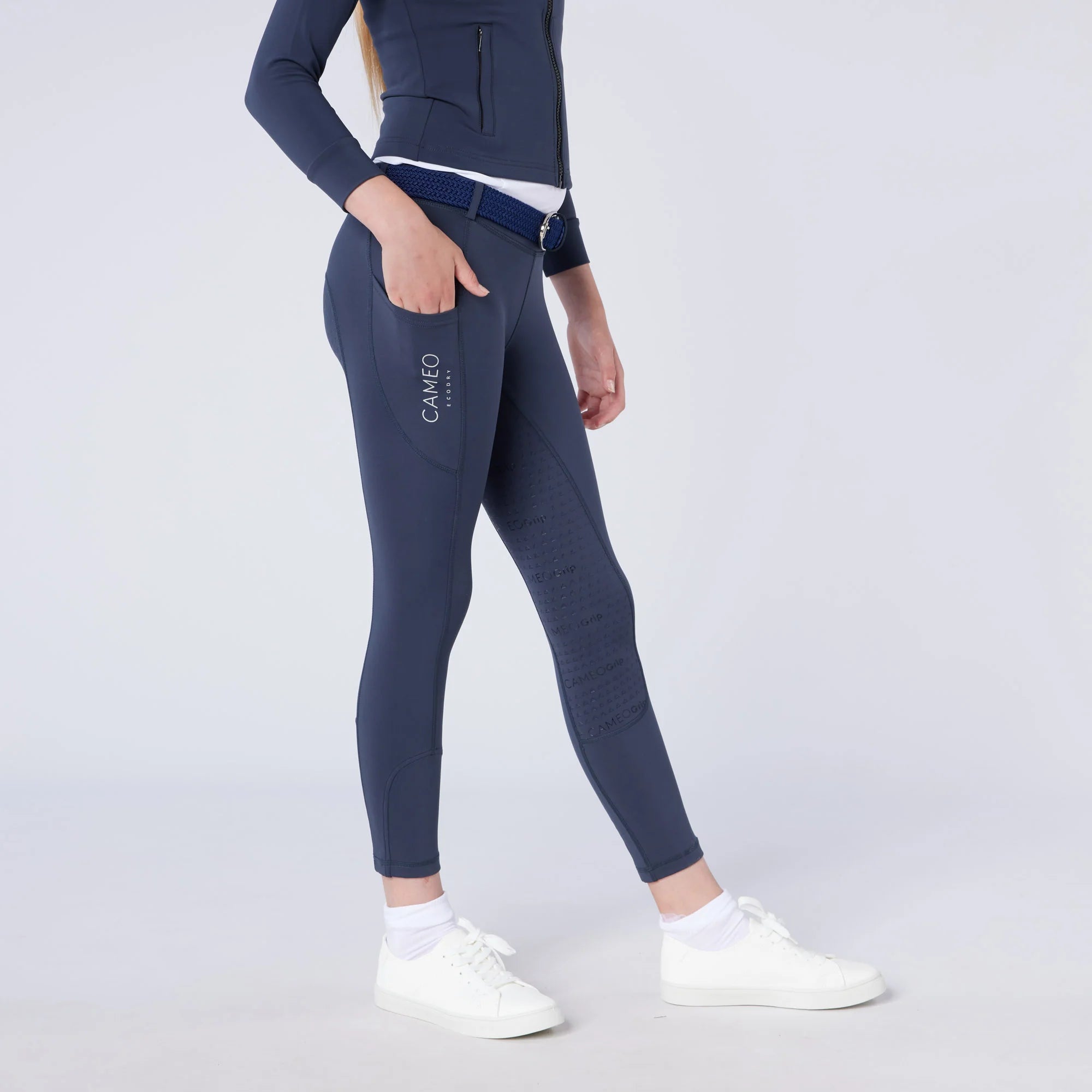 CAMEO Junior Thermodry Riding Tights Navy - Equestrian Apparel, Winter Riding Tights, Silicone Seat, Water Repellent, Equiflair