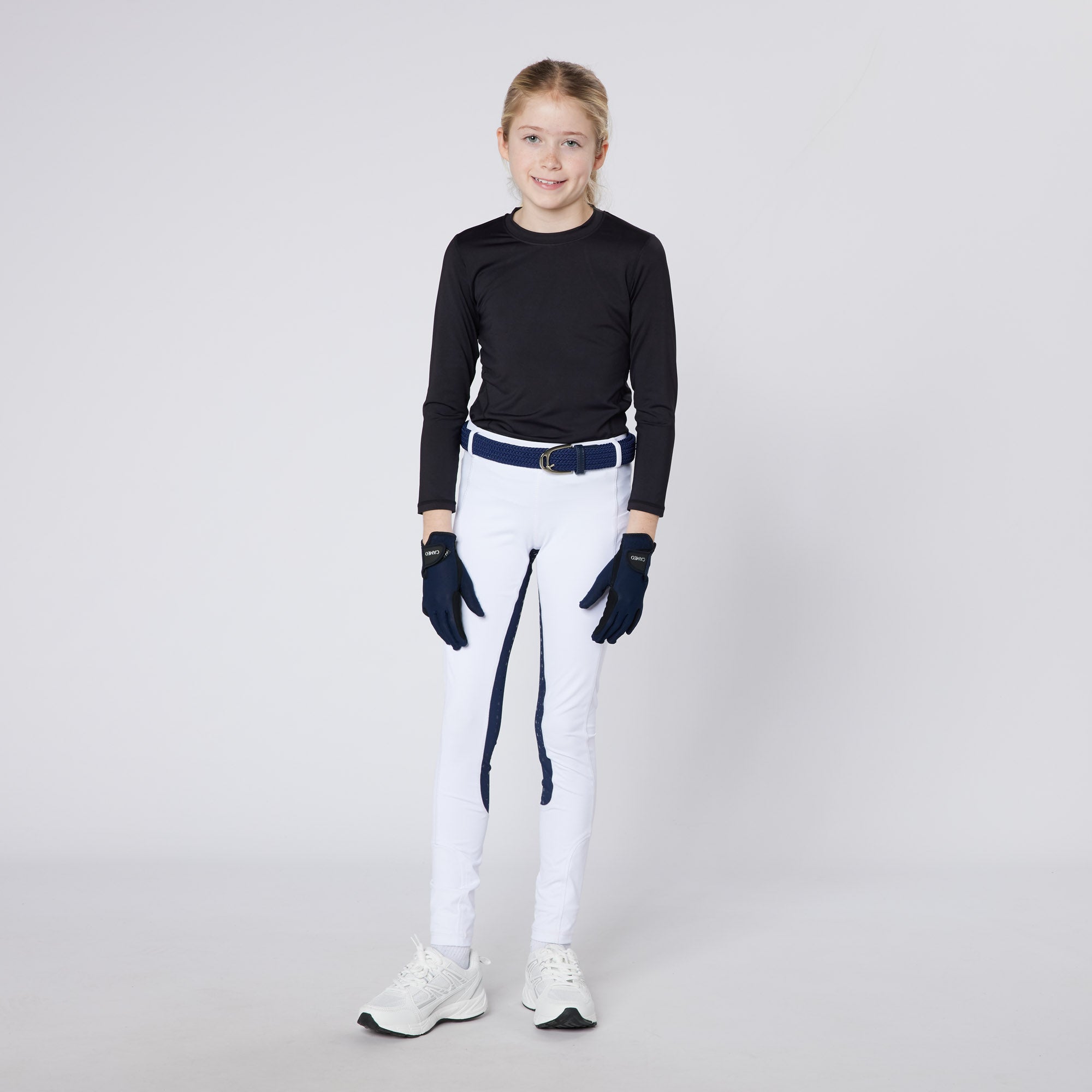 Equiflair Junior Cameo Riding Tights: Girl in Equestrian Apparel, CameoTech, Full Seat Grip