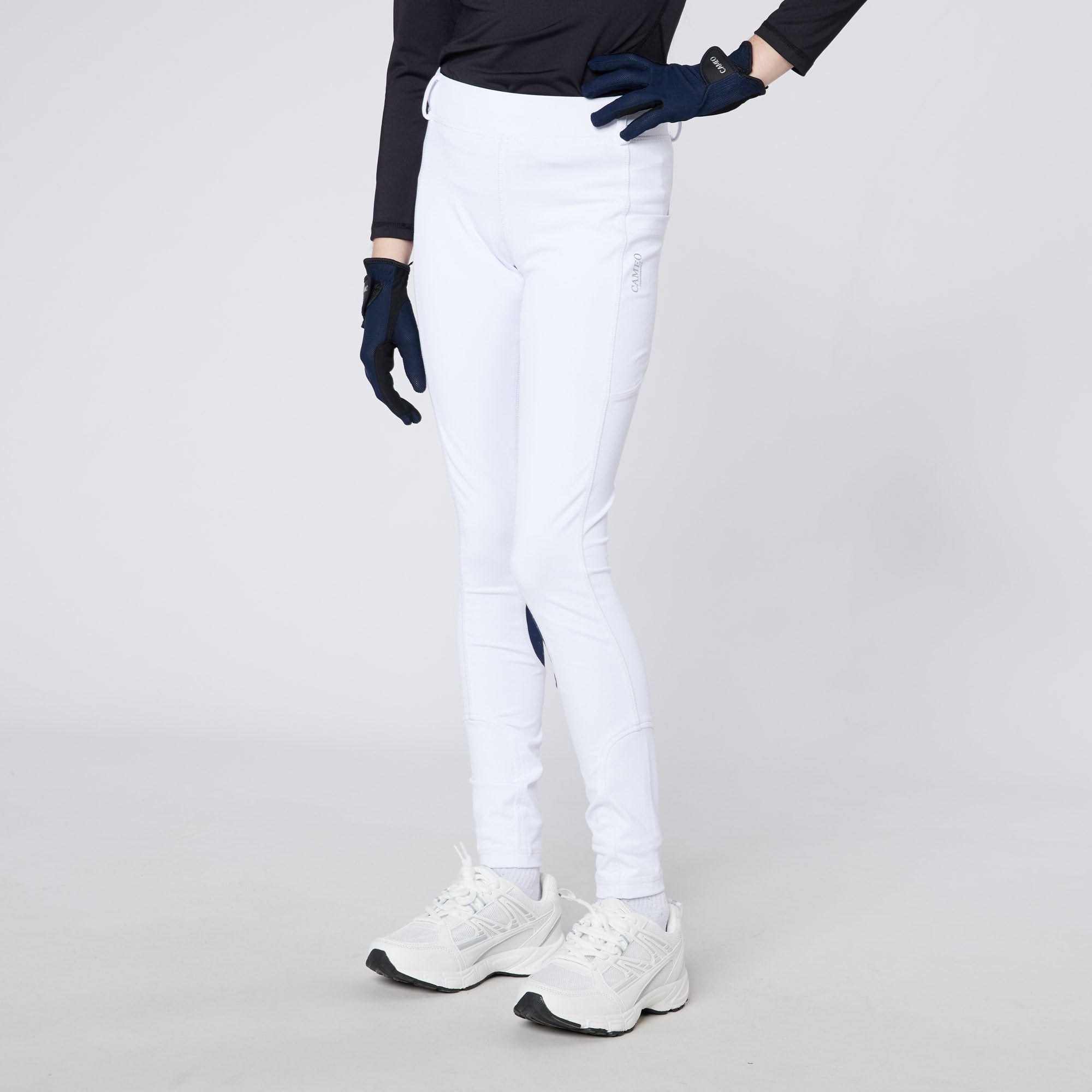 CAMEO Junior White Riding Tights: Performance Equestrian Apparel with Grip. Equiflair