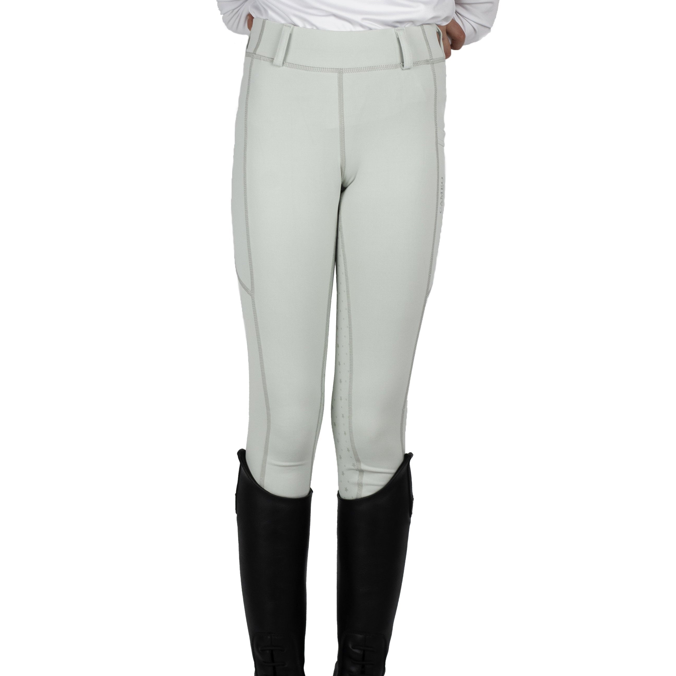 Cameo Junior Pale Grey Performance Riding Tights - Full Seat Equestrian Apparel