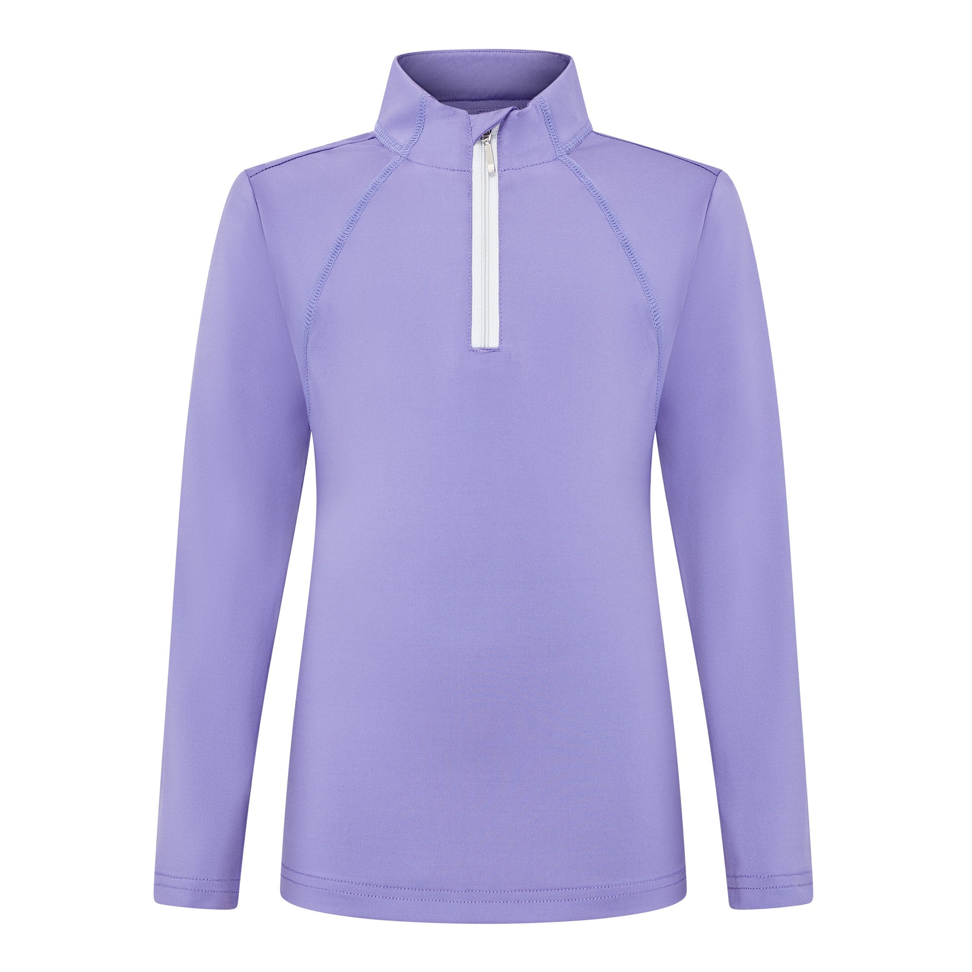Junior Long Sleeve Purple Baselayer with Zip Neck. Moisture-wicking, Stretch Equestrian Shirt for Girls.