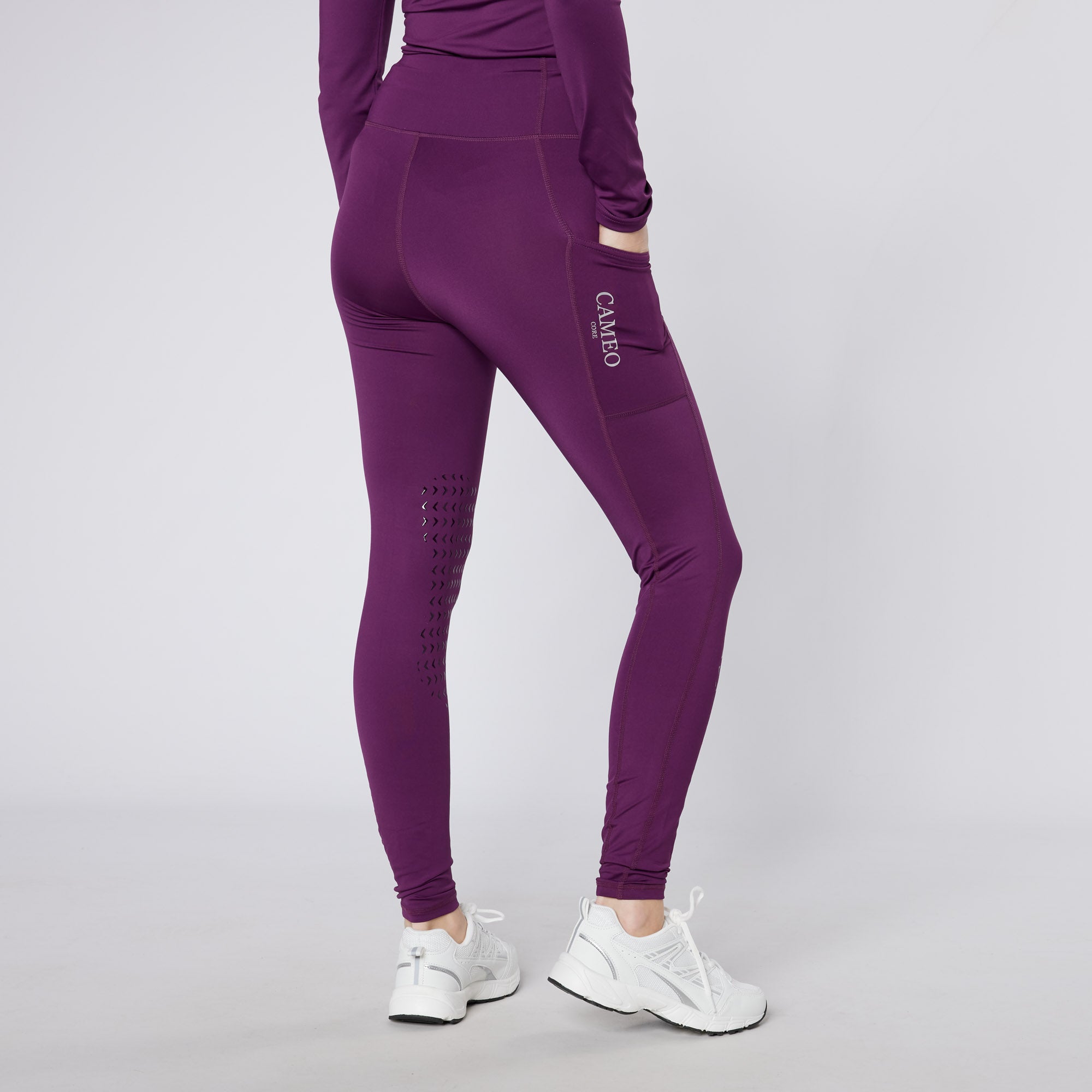CAMEO CORE COLLECTION Riding Tights - Aubergine, Equestrian Apparel, Women's Leggings, CameoGrip Knee, Technical Fabric, Phone Pocket