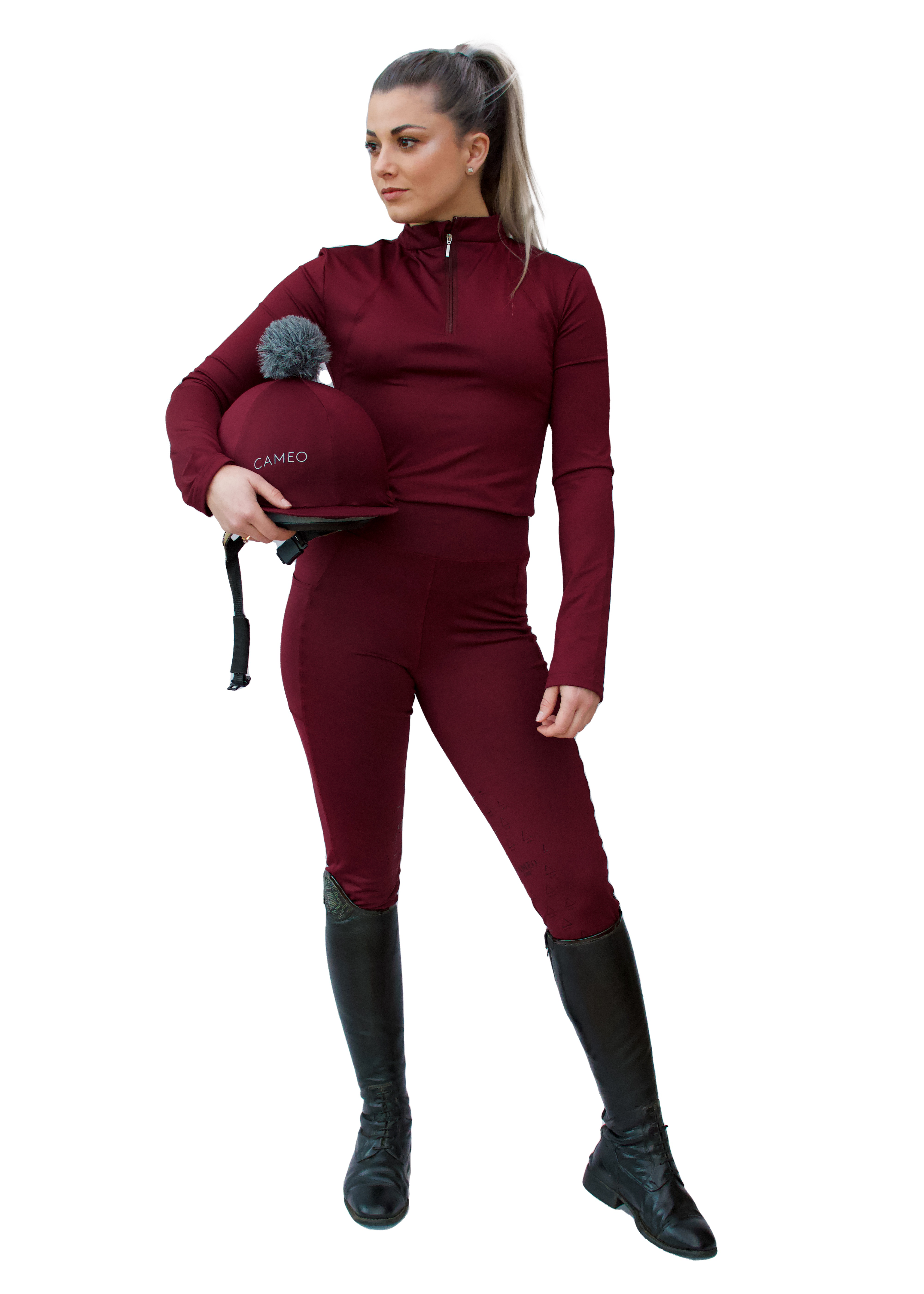 CAMEO Core Collection Crimson Riding Tights: Ladies equestrian apparel with CameoTech fabric & phone pocket.