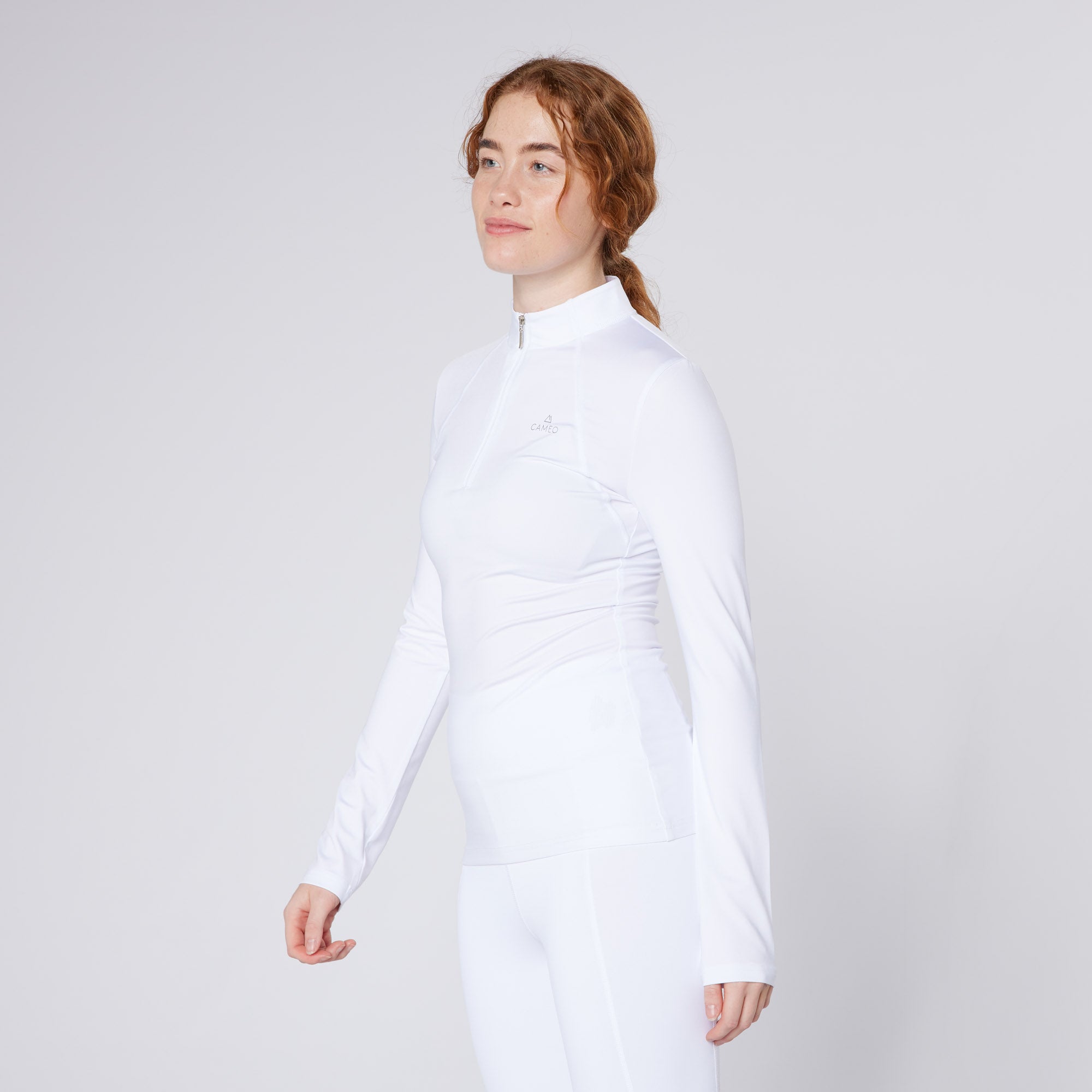 CAMEO BASELAYER WHITE Ladies Riding Baselayer, CameoTech Quarter Zip Equestrian Apparel at Equiflair