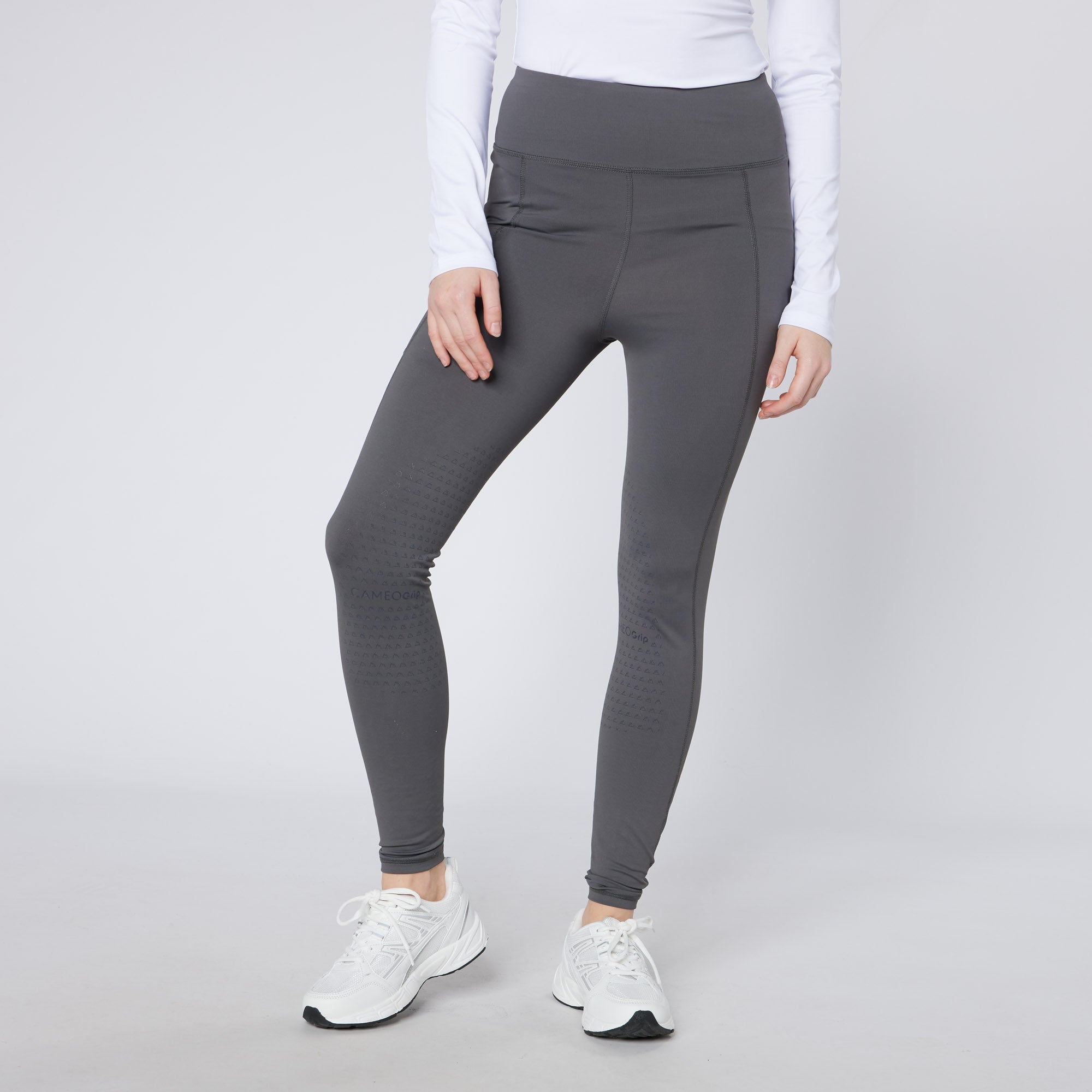 Cameo Core Dark Grey Riding Tights - Ladies Equestrian Leggings with Silicone Grip & Phone Pocket | Equiflair