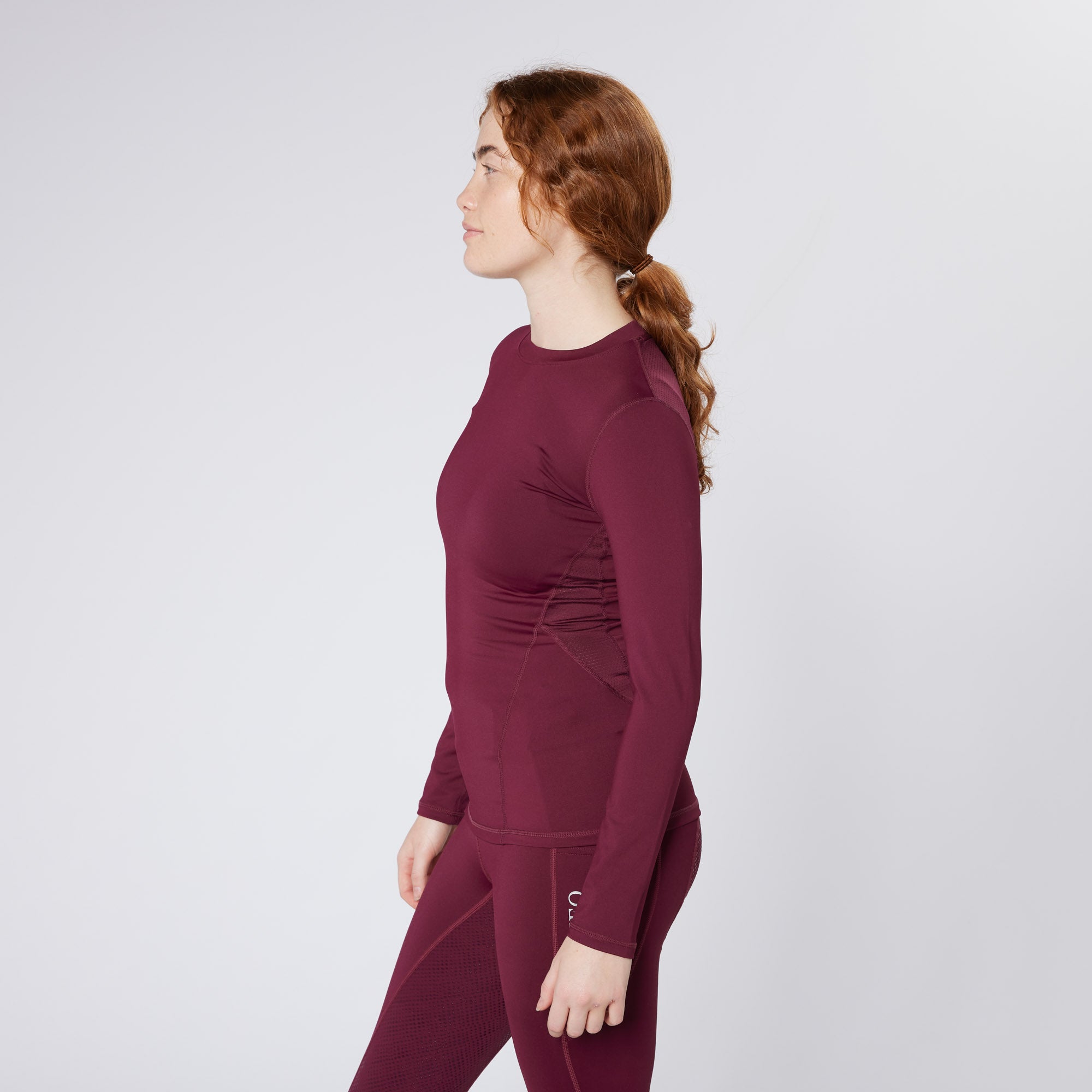 Equiflair CAMEO PERFORMANCE BASELAYER PLUM Equestrian Long Sleeve Shirt Baselayer. Plum Athleisure Top.