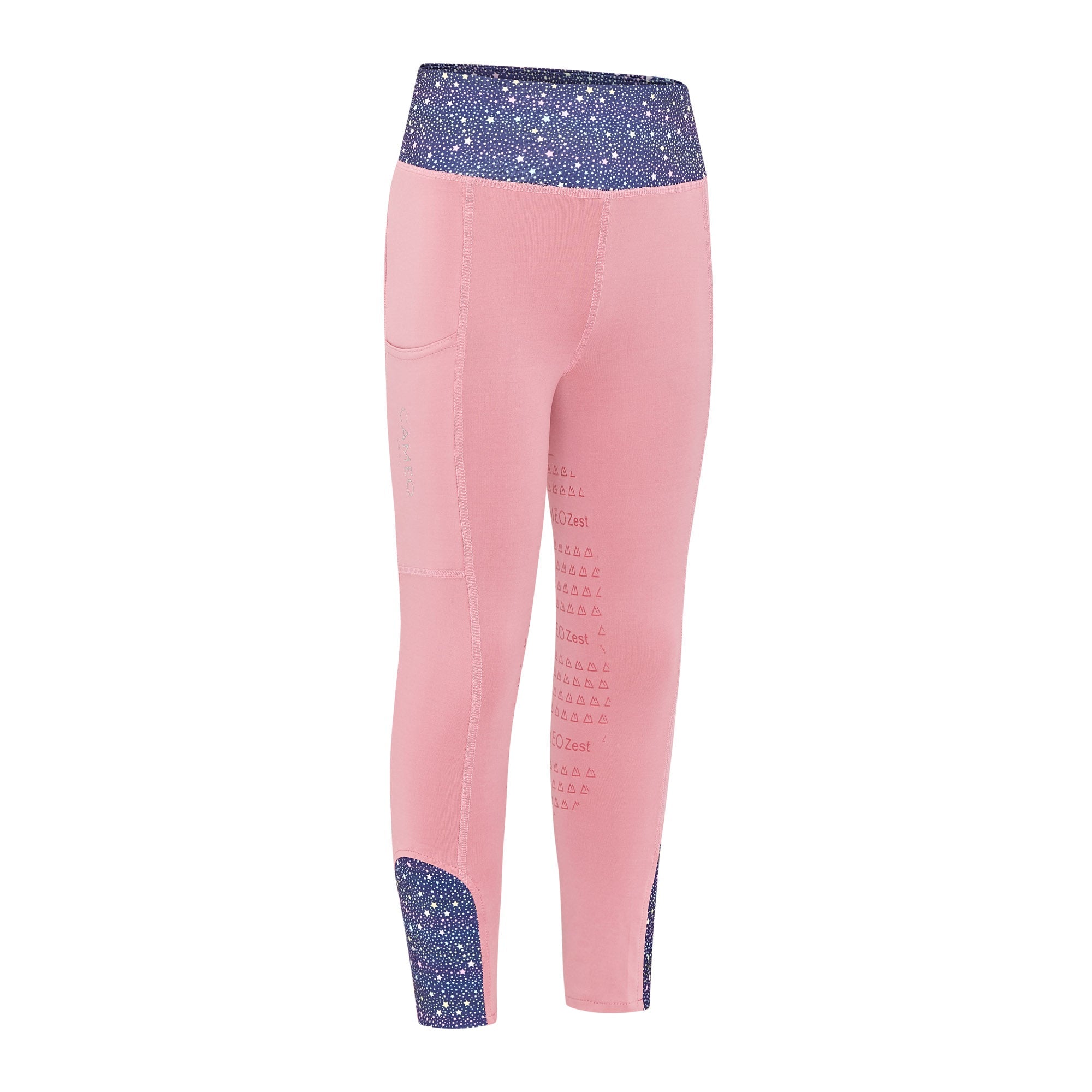 CAMEO Junior Zest Riding Tights: Pink Equestrian Apparel, Silicone Seat, Phone Pocket, Performance Fabric. Kids Horse Riding Pants