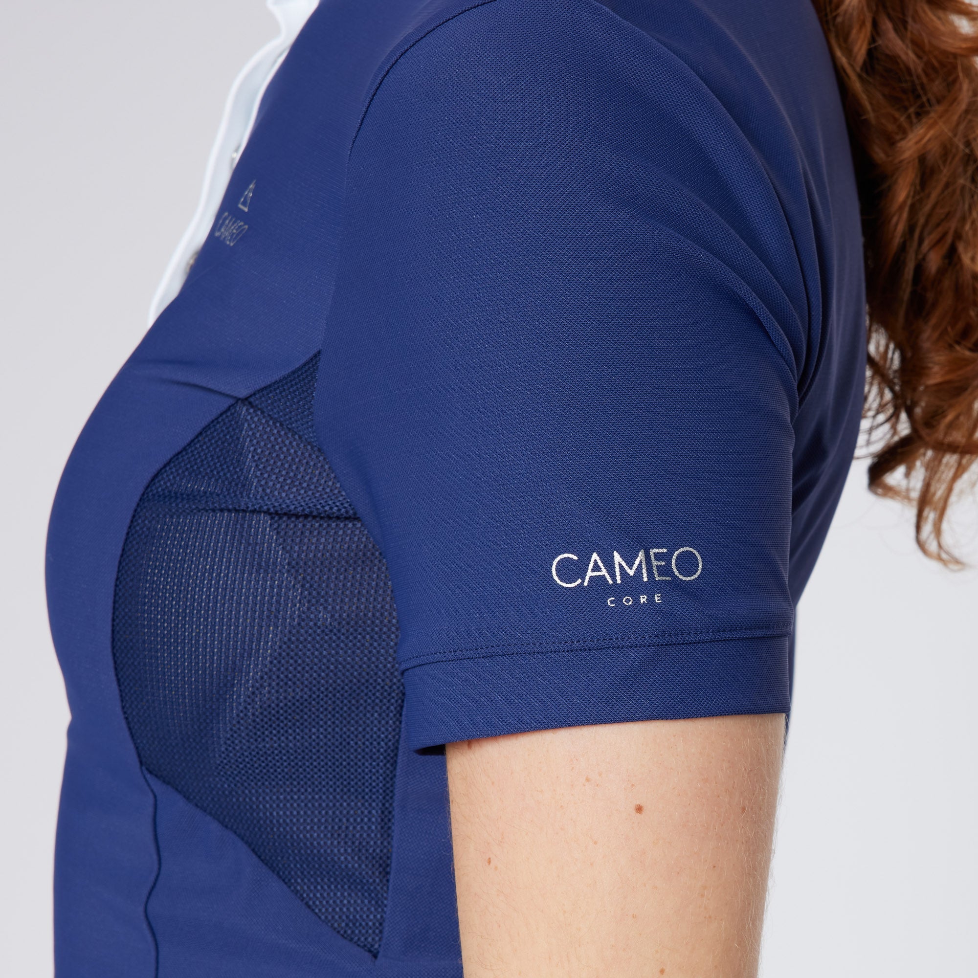 CAMEO Charlotte Navy Show Shirt: Equestrian Competition Top with Mesh