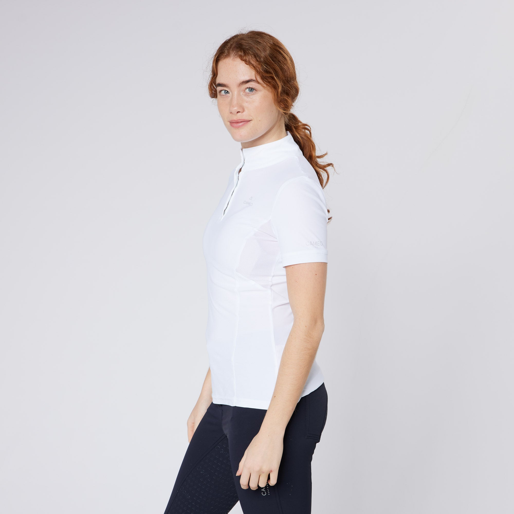 CAMEO Charlotte White Show Shirt: Premium Technical Competition Apparel by Equiflair. Equestrian Fashion for Women.