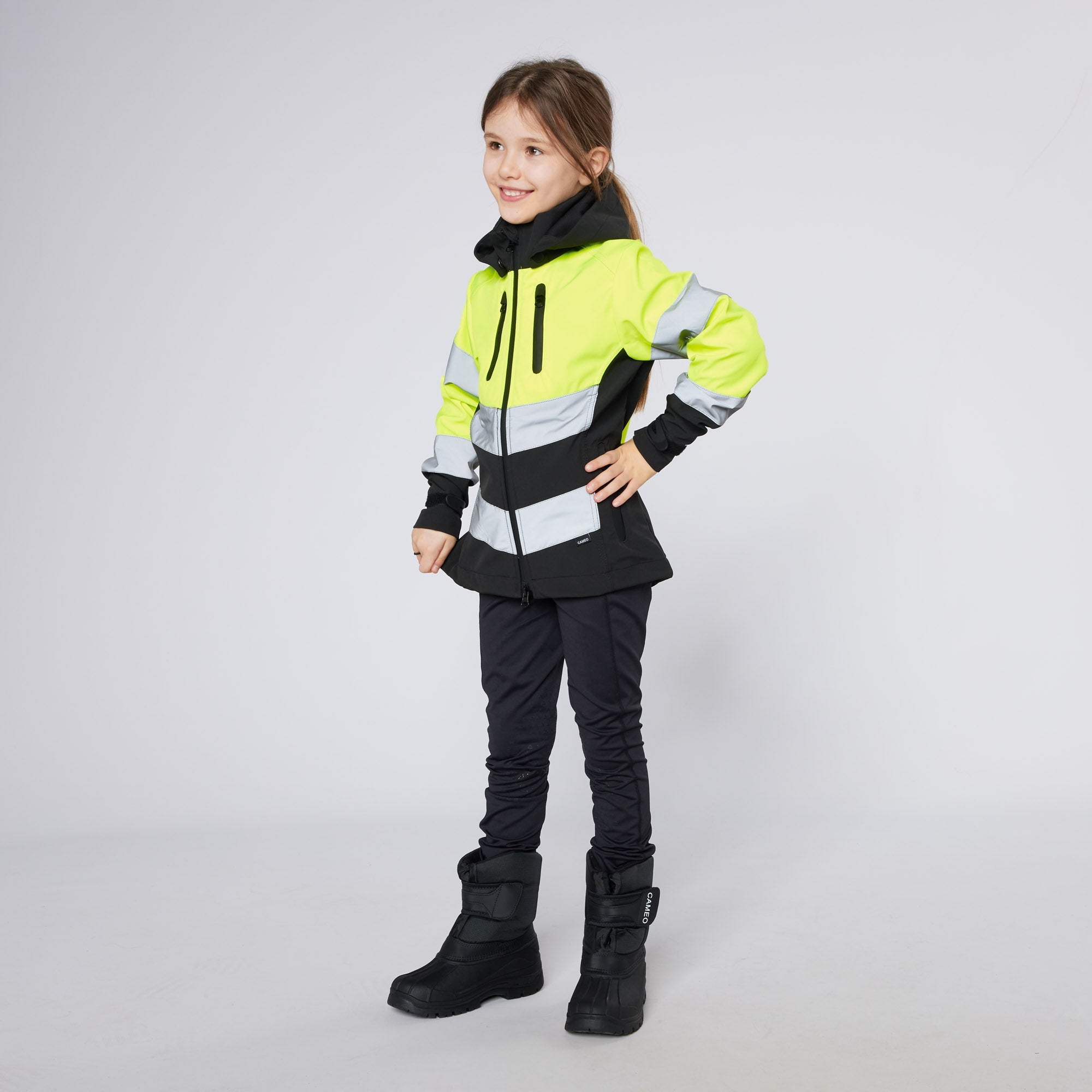 CAMEO Junior Hi Viz Jacket Yellow - Equiflair - Child's high visibility safety jacket for riding, sports, and outdoor activities.