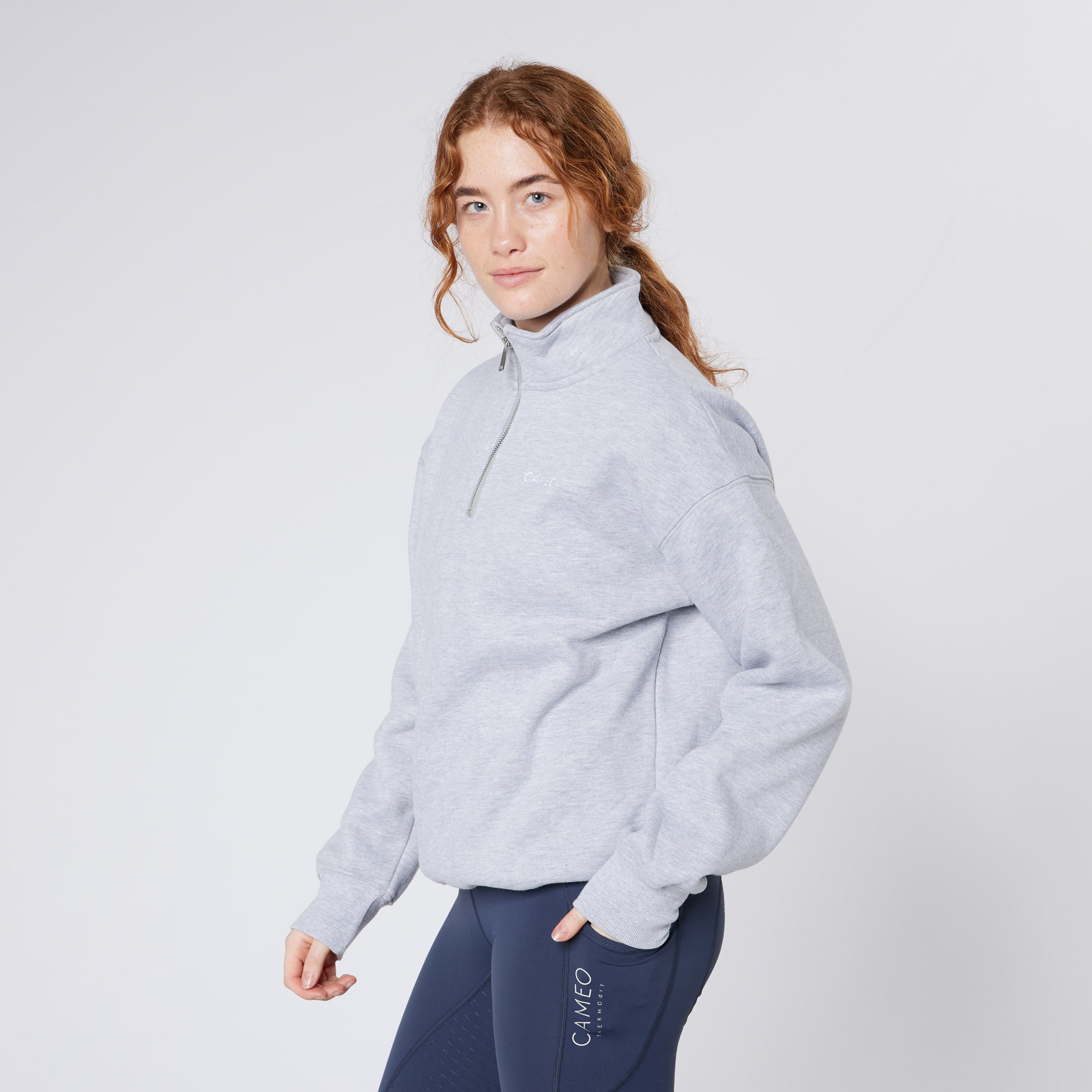 CAMEO Mid Layer Sweatshirt Grey: Comfortable 1/4 Zip Sweatshirt for Riding, Gym & Lounging.
