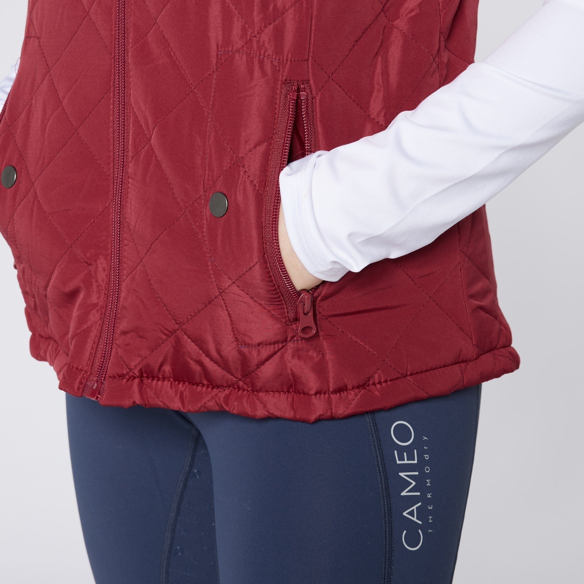 CAMEO ALL SEASON GILET BURGUNDY quilted vest. Women's equestrian clothing at Equiflair.